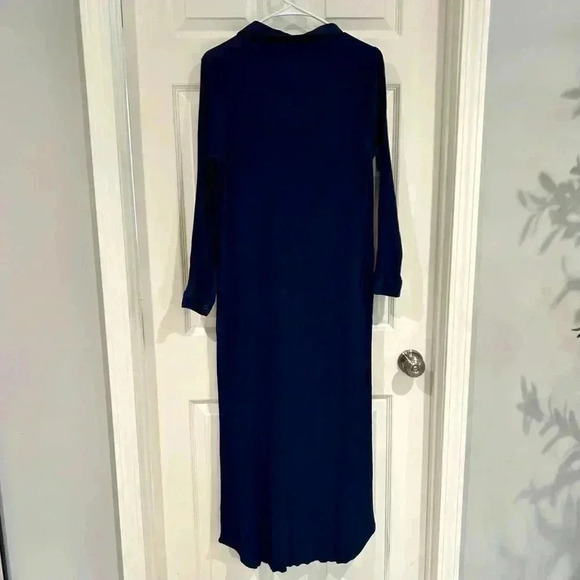 Soft Surrounding Dress Sz M Blue Button Up Collar Shirt Dress Belt Maxi Pockets - Picture 9 of 17